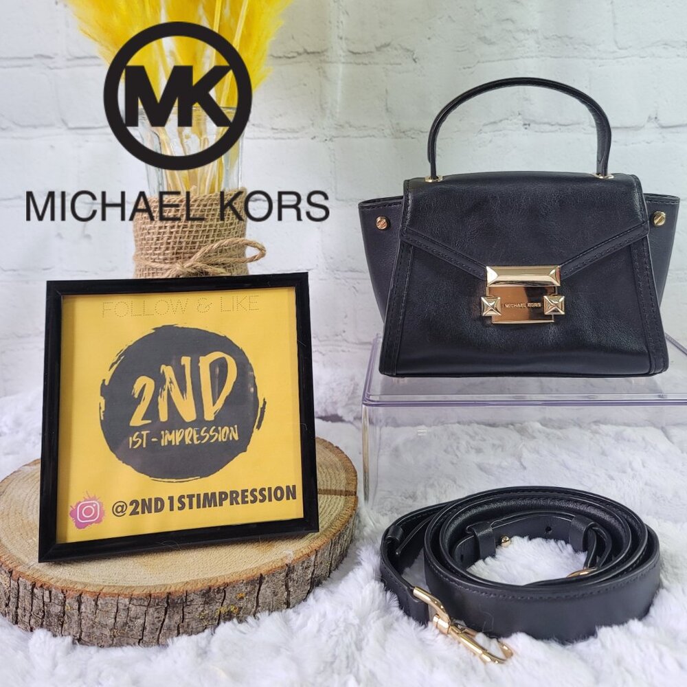 MICHAEL KORS  Black Leather Mini Whitney Top Handle Bag